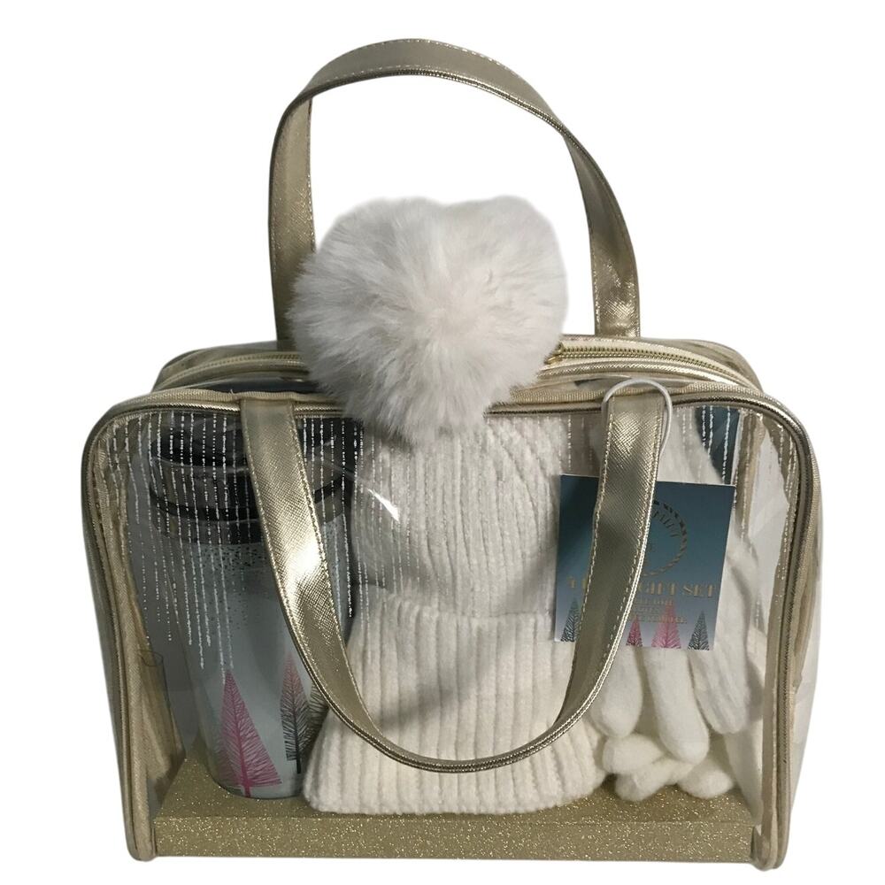 Peppermint Gift Set New Beanie Insulated Stainless Steel Tumbler Gloves Tote New